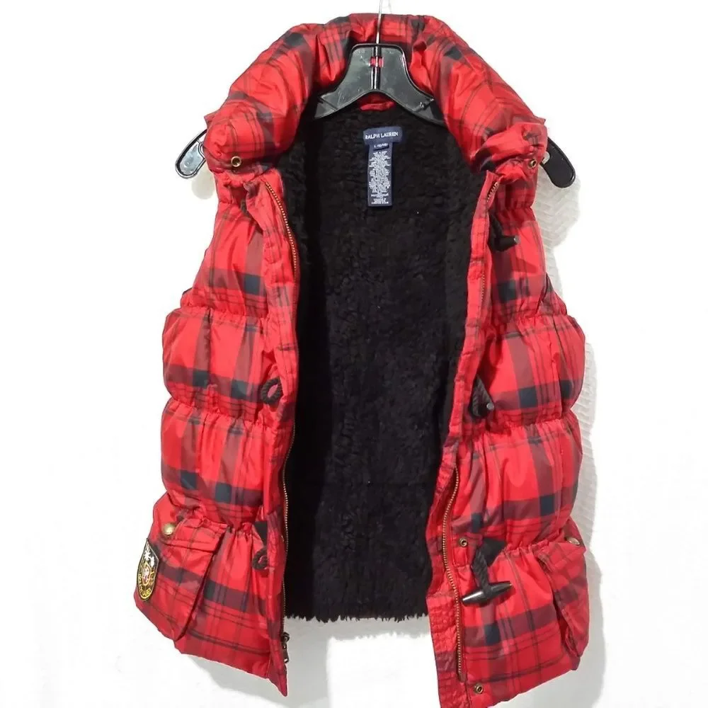 RALPH LAUREN RED Scottish plaid GIRL PUFFER DOWN